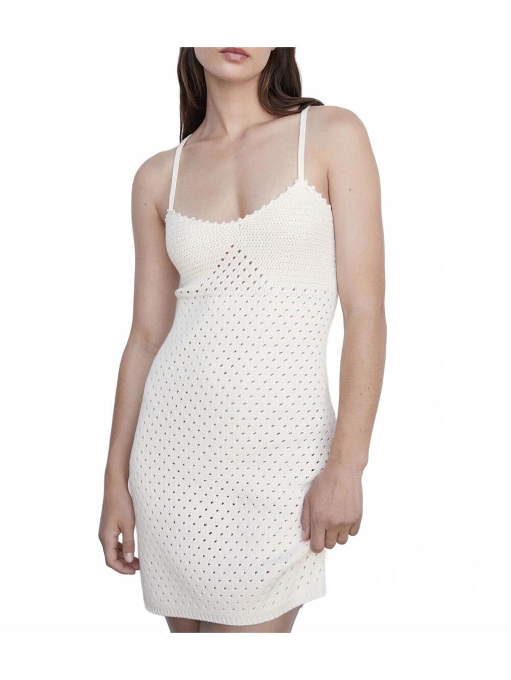 Mango Cotton Knitted Dress with Lace Details Off White NWT Size 6/Medium